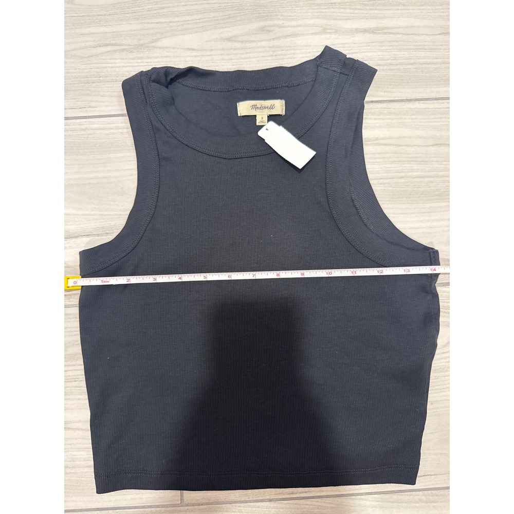 Madewell Brightside High-Neck Tank Top Black Ribbed Crop Small NWT - Picture 3 of 5